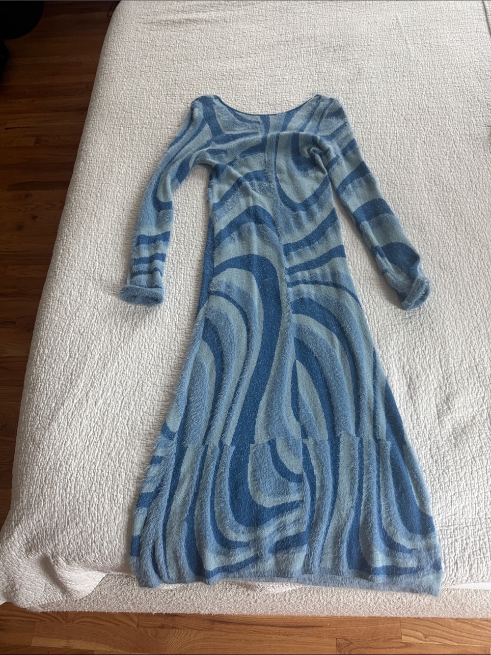 House of Sunny Blue Swirl Long-Sleeve Maxi Dress